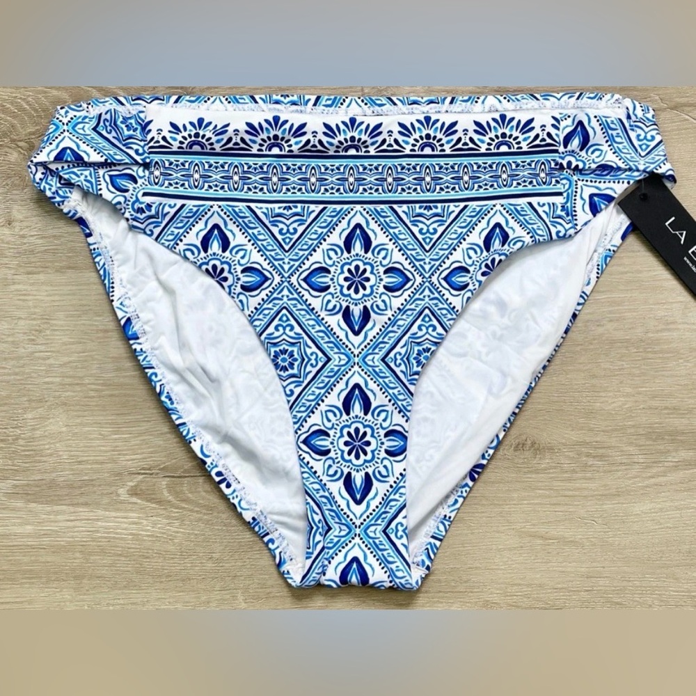 La Blanca Bikini Bottoms Blue & White Tile Print Hipster Swimwear Swim NWT